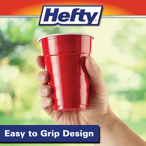 Vista 5 de Vasos de Plástico Desechables Hefty Party On, Rojos, 18 Onzas, 30