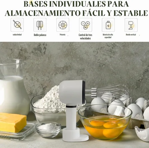 Vista 4 de Batidora de mano de 3 velocidades con batidores de borde flexible Diseño de raspado automático para hornear, batir, masa Fácil de limpiar