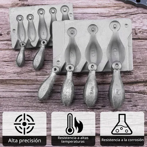 Vista 4 de Dr.Fish Molde de fregadero de banco con 5 cavidades para 1/2/3 oz, 3 cavidades para 4/5/6oz sin mango, moldes de peso para manualidades de pesca