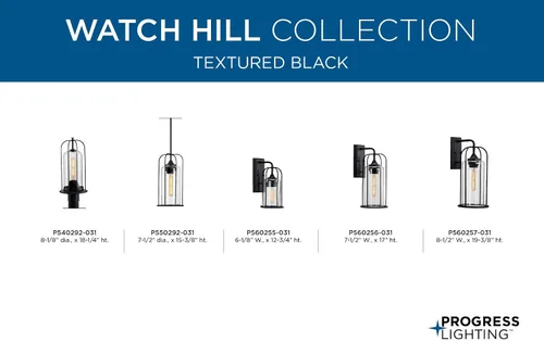 Vista 10 de Progress Lighting Watch Hill Collection - Farol de pared grande con textura de cristal transparente negro con textura de 1 luz para casa de campo