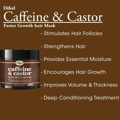 Vista 2 de Difeel Mascarilla capilar de crecimiento más rápido con cafeína y ricino, 12 onzas
