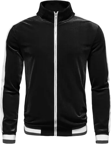 Vista 2 de KISSQIQI Conjunto deportivo de 2 piezas con cremallera completa para hombre, de terciopelo dorado, trajes deportivos casuales, chaqueta y pantalones