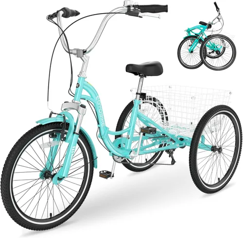 Vista 7 de Slsy Triciclos plegables para adultos, triciclos plegables para adultos de 7 velocidades, 20, 24, 26 pulgadas, 3 ruedas con triciclo plegable