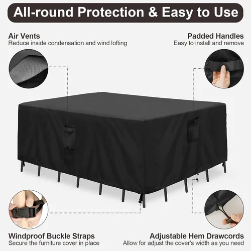 Vista 5 de PureFit Fundas para muebles de patio, funda impermeable para muebles de mesa de exterior rectangular, cubierta de sofá seccional de patio