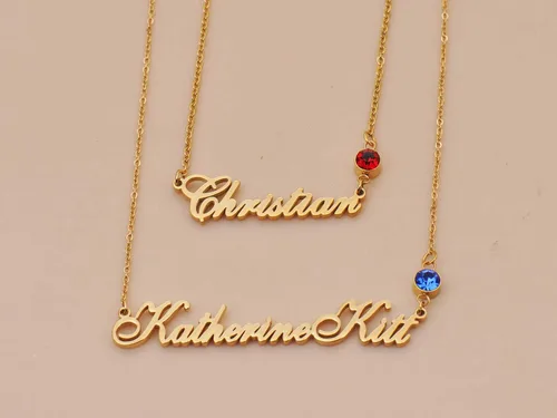 Vista 3 de HUAN XUN Collar personalizado con 2 nombres con colgante de piedra natal