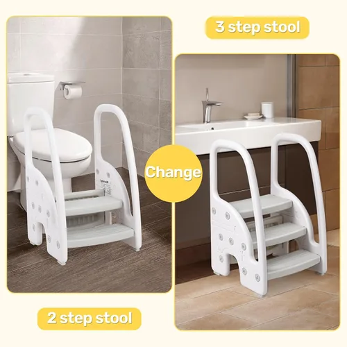 Vista 6 de GAOMON Taburete para niños pequeños, taburete de plástico para niños con Gris