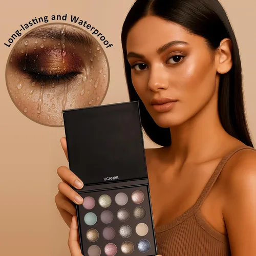 Vista 6 de UCANBE - Paleta de sombra de ojos horneada de 16 colores con 15 pinceles de maquillaje, sombra de ojos de mezcla mate y brillante para mujeres