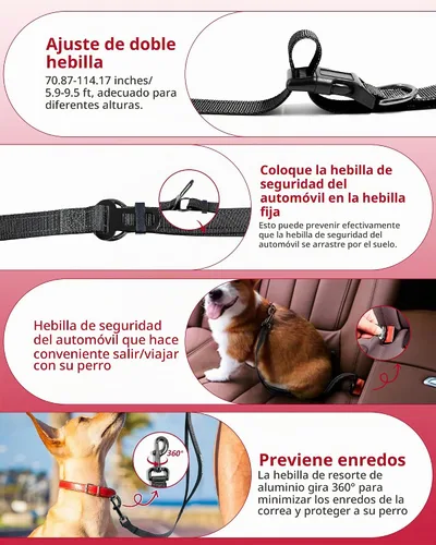 Vista 3 de Correa de perro manos libres, correa cruzada multifuncional para Negro