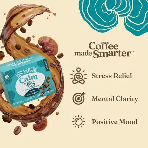 Vista 5 de Four Sigmatic - Café instantáneo de tostado medio orgánico adaptógeno con ashwagandha, chaga y tulsi, apoyo inmunológico y alivio del estrés, Keto