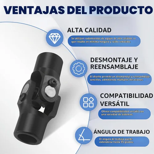 Vista 5 de 3/4" redondo x 3/4" redondo eje de dirección único junta universal U 3/4" redondo a 3/4" redondo negro eje de dirección acoplamiento universal 35°