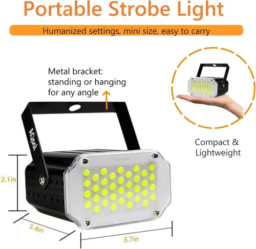 Vista 8 de Luz estroboscópica de Halloween, 36 luces LED estroboscópicas blancas superbrillantes, activadas por sonido y control de velocidad de flash, mini