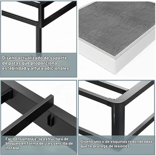 Vista 5 de Somier de 14 pulgadas con soporte resistente para las piernas, base de colchón de metal resistente, funda de tela fácil de limpiar, sin ruido, fácil