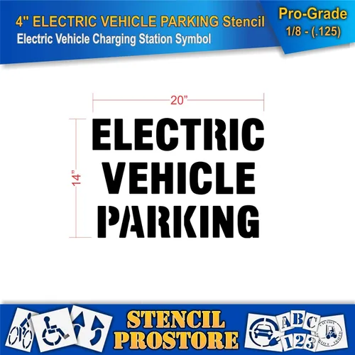Vista 2 de Plantillas de pavimento – 4 pulgadas – Plantilla de estacionamiento de vehículos eléctricos – 14 x 20 x 1/8 pulgadas (128 mil) – Grado profesional
