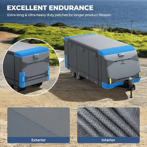 Vista 8 de RVMasking Cubierta para Remolque de Viaje RV de 24-26 pies, Cubierta para Caravana de 7 Capas Extra Gruesa Impermeable Resistente al Viento