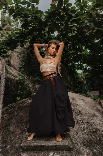 Vista 5 de Falda maxi bohemia con bolsillos para mujer, de algodón orgánico, hippie, gitano