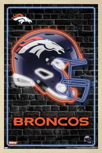 Vista 7 de NFL Denver Broncos - Póster de pared con casco neón, 22.4 pulgadas de largo x 14.7 pulgadas de ancho, versión enmarcada de madera de granero