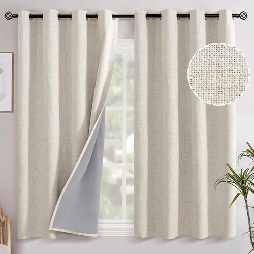 Vista 38 de YoungsTex - Cortinas opacas de lino para dormitorio, oscurecimiento de la habitación, cortinas con textura de lino, paneles con aislamiento térmico