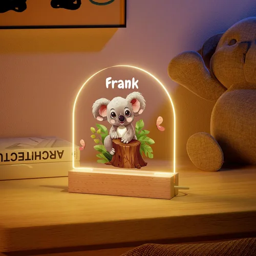 Vista 5 de Luz nocturna personalizada, luz nocturna acrílica Koala, regalos personalizados para niños, nombre personalizado, brillo ajustable, alimentación