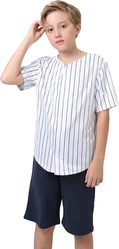 Vista 2 de Camiseta de béisbol para niños, a rayas, con botones, hipster, personalizada, para niños