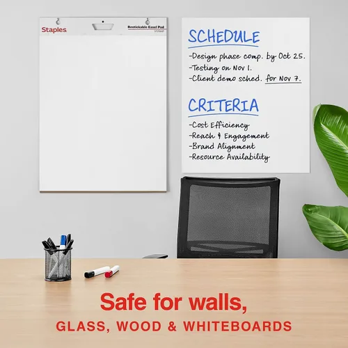 Vista 4 de STAPLES Easel Pad - Repositionable, Large Flip Chart Paper, 25"x30", 30 Sheets, 2 Pack, White, Recycled