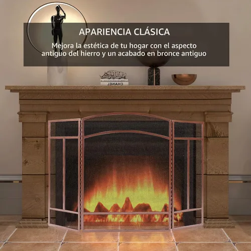 Vista 9 de Fire Beauty Pantalla para chimenea de 3 paneles de hierro forjado de 48 pulgadas de largo x 29 pulgadas de alto, cubierta de protección contra