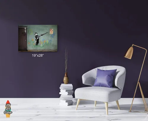 Vista 3 de HB Art Design Banksy Wall Art Canvas Print Child Soldier Bearing a Machine Gun from Los Angeles Artwork Living Room Dorm Room Office Wall Art Home