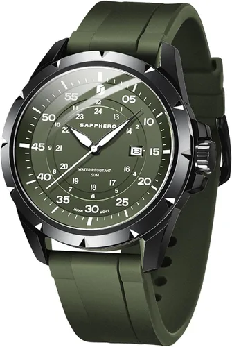 Vista 11 de SAPPHERO Reloj de lujo para hombre, resistente al agua, 164.0 ft, correa de silicona, analógico, de cuarzo, con fecha, reloj de pulsera clásico