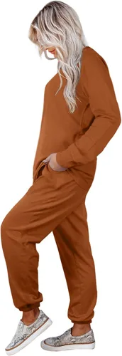 Vista 23 de Aloodor conjunto deportivo de 2 piezas para mujer, con sudadera con cuello redondo, sin botones