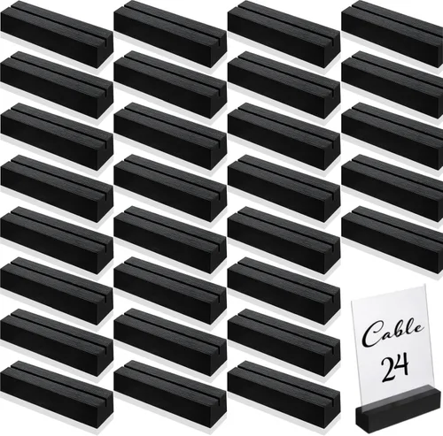 Vista 8 de Blosssound 24 tarjeteros de madera para colocar tarjetas, 3 x 1.6 x 0.8 pulgadas, color negro Table Number Stands Wedding Party Events, Name