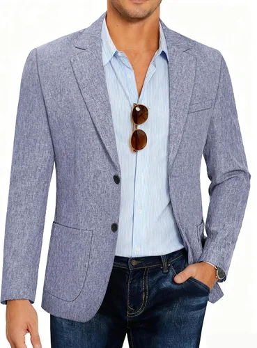 Vista 15 de COOFANDY Mens Blazer Casual Slim Fit Sport Coats Lightweight Sport Jacket Linen Textured Blazer, Two Button Suit Jacket, Patch Pockets, Plaid B