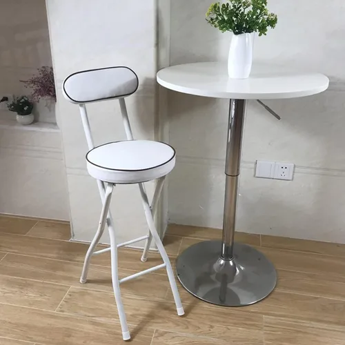 Vista 8 de Taburete de bar plegable con respaldo, taburetes de bar de piel sintética, taburetes redondos para mostrador de cocina, silla de comedor, taburete