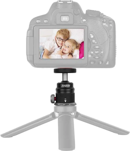 Vista 7 de Andoer DSLR - Cabezal de bola de trípode de aleación de aluminio, montaje panorámico de 360° giratorio de 180° con base escalada, montaje universal