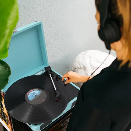 Vista 6 de LP&No.1 Reproductor de discos de vinilo Maleta Reproductor de vinilo, azul
