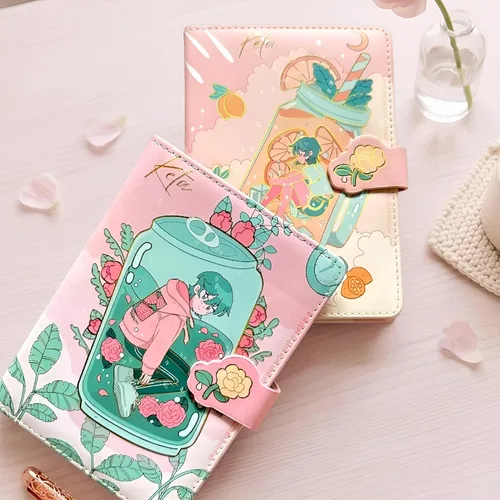 Vista 2 de KetA Diario de anime: cuaderno de diario kawaii lindo, diario estético japonés con cubierta acolchada y cierre de flores, 5 x 7 pulgadas (13x18CM)