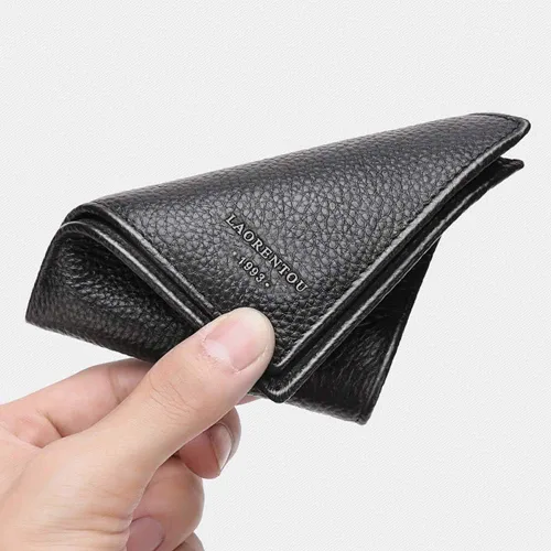 Vista 4 de LAORENTOU Carteras de cuero genuino para hombres, caja de regalo, carteras delgadas para hombre, tarjetas de crédito, monederos casuales