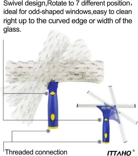 Vista 2 de Kit de limpieza de ventanas con poste extensible, escobilla de 10 pulgadas y combo de limpiador de microfibra de 11 pulgadas con poste de acero