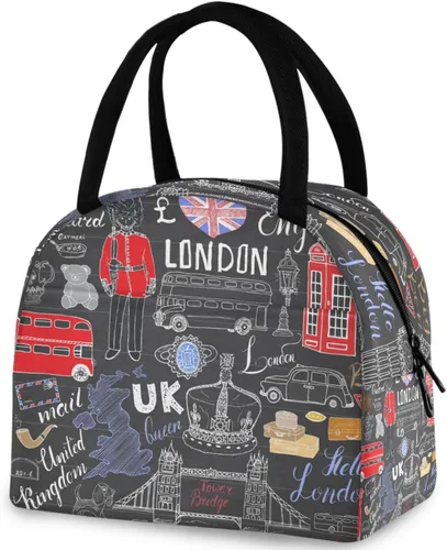 Vista 26 de Bolsa de almuerzo reutilizable con diseño de panal de abeja vintage, con bolsillo frontal, cierre de cremallera, bolsa térmica térmica