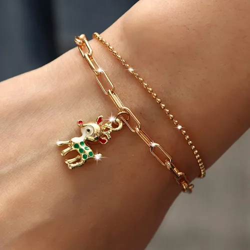 Vista 4 de Decoraciones navideñas con dije de cadena simple pulsera de Navidad decoraciones de Navidad pulsera de cuentas de Navidad pulsera trenzada
