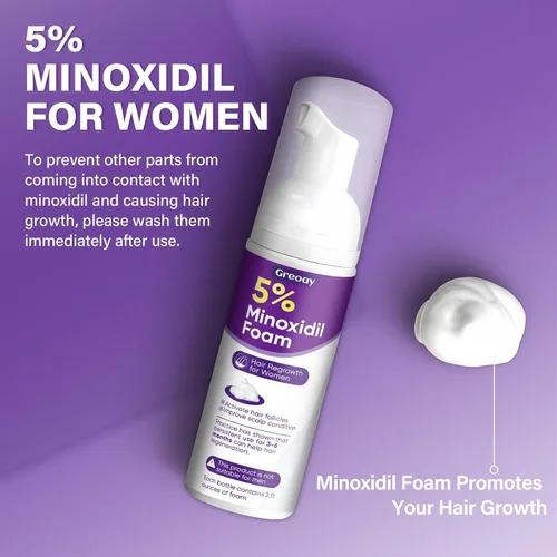 Vista 2 de 5% de espuma de minoxidil para mujer, espuma para el crecimiento del cabello, adecuada para adelgazamiento del cabello, retroceso de la línea