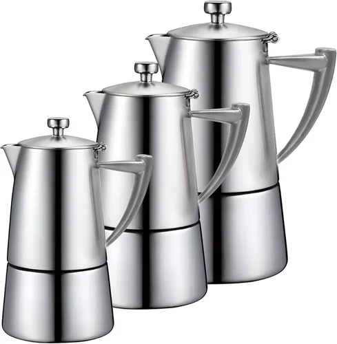 Vista 6 de CUISINOX Roma - Máquina de café expreso de acero inoxidable satinado para estufa, 6 tazas