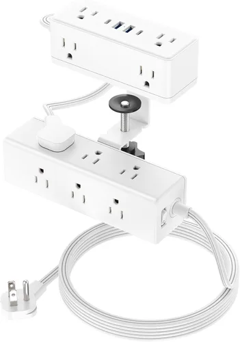 Vista 8 de Regleta de alimentación con abrazadera de escritorio de doble capa, protector de sobretensiones de montaje en borde de escritorio con 4 puertos USB