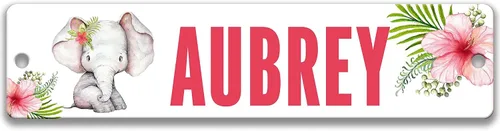 Vista 2 de Elephant Nursery Sign with Personalized Baby Name in Pink - Custom Little Girls Name Sign for Bedroom Door - Nursery Name Sign - Safari Themed Room