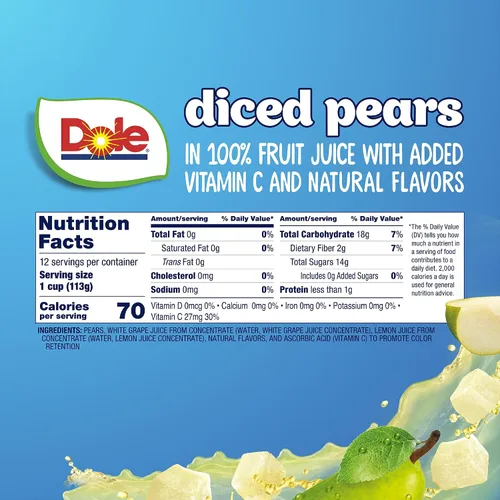Vista 2 de Dole - Tazones de peras en cubos en jugo 100% de fruta, 4 oz, 12 tazas en total, sin gluten ni lácteos, refrigerios a granel para niños y adultos