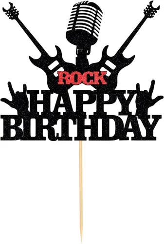 Vista 2 de Decoración de pastel de cumpleaños con temática de Rock & Roll de los años 80 - Suministros para fiestas