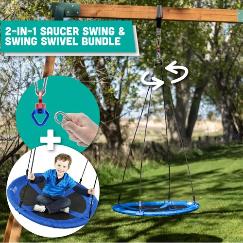 Vista 2 de Ultimate Swing Bundle – Columpio de platillo gigante de 40 pulgadas y giratorio resistente, capacidad de 500 libras, perfecto para diversión