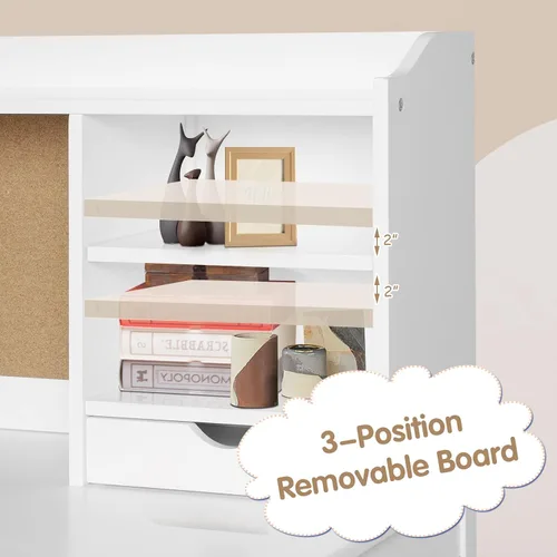 Vista 4 de Costzon Juego de escritorio y silla para niños, escritorio de estudio para niños con silla, gabinete, almacenamiento, cajones, estantes, tablero