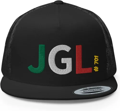 Vista 2 de RIVEMUG JGL - Gorra de camionero bordada con diseño de pico plano El Chapo Guzmán, corona alta, Chapito 701, corona alta, ajustable, gorra JGL
