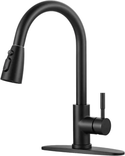Vista 23 de WOWOW Grifo de cocina con rociador, grifo de fregadero de cocina, acero inoxidable SUS 304, grifo de cocina de níquel cepillado de arco alto