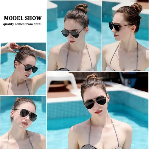 Vista 4 de Gafas de sol retro sin montura para mujer, estilo aviador, gafas de sol clásicas de gran