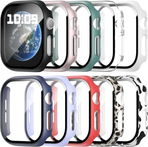 Vista 8 de Paquete de 10 fundas para Apple Watch Series 3/2/1 de 1.496 pulgadas con protector de pantalla de vidrio templado, alta definición, resistente a